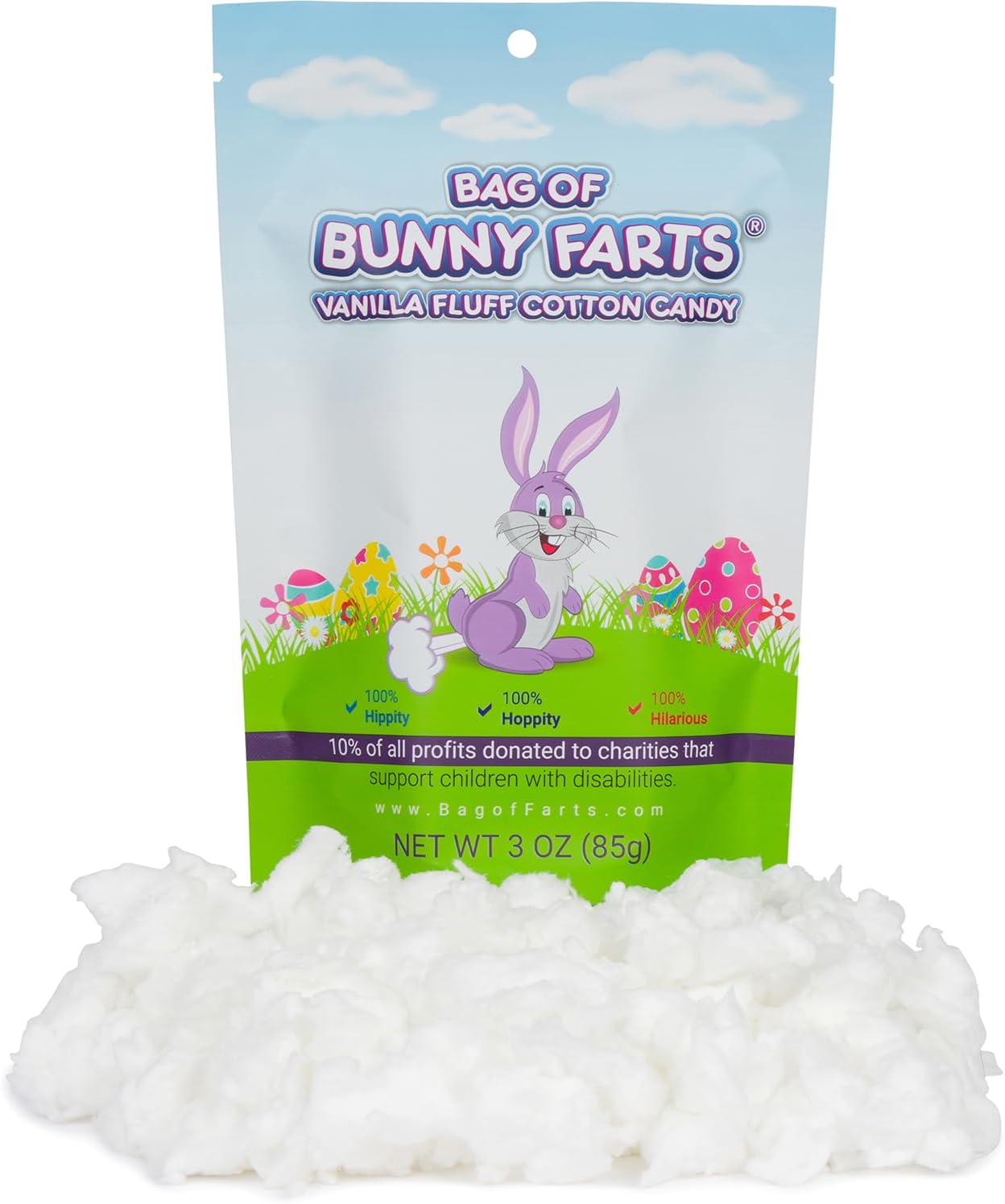 Bag of Bunny Farts Vanilla Cotton Candy Funny Easter Basket Stuffer for All Ages Unique Birthday for Friends, Mom, Dad, Girl, Boy Gag Gift, 3 ounces / 1 pack