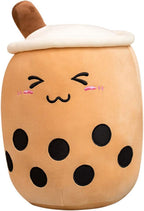 VHYHCY Cute Stuffed Boba Plush Bubble Tea Plushie Pillow Milk Tea Cup Pillow Food Plushie, Soft Kawaii Hugging Plush Toy for Kids(Closed Eyes, 9.4 inch)