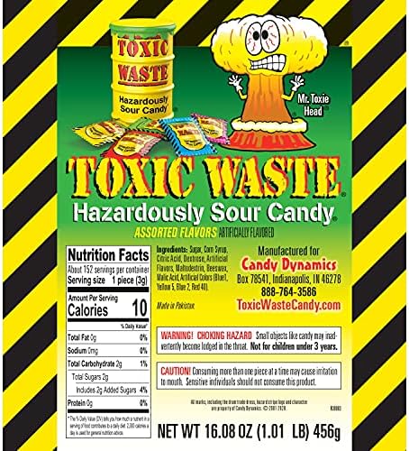TOXIC WASTE - Hazardously Sour Candy - Apple, Watermelon, Lemon, Blue Raspberry, & Black Cherry Flavors - 1 lb. Bag