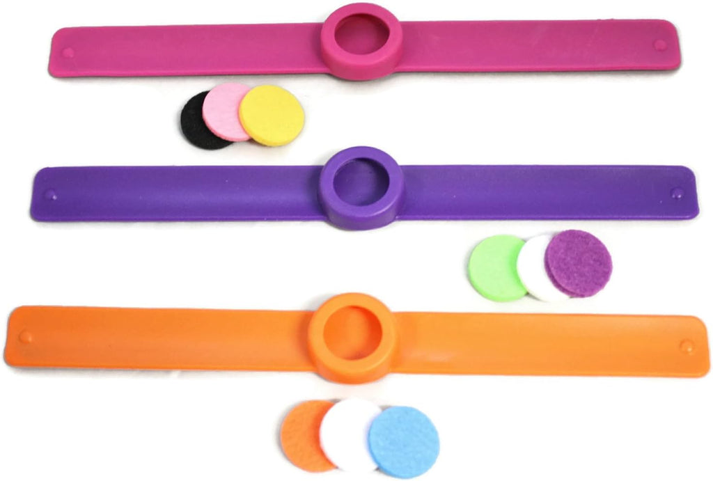 Kids Essential Oil Diffuser 3 Slap Bracelet Sweet Set - Pink, Orange, Purple- Girls- Unscented