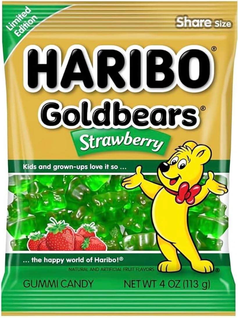 Haribo Gummi Candy | Goldbears Single Flavor Limited Edition | Strawberry, 4 oz. (Pack of 12)