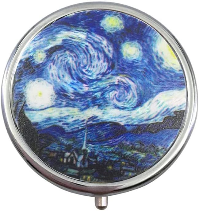 TopHomer Pill Box 3 Compartment Pill Container Holder Small Case Portable Tablet Organizer Travel Pillbox for Purse & Pocket(Famous Painting Starry Sky)