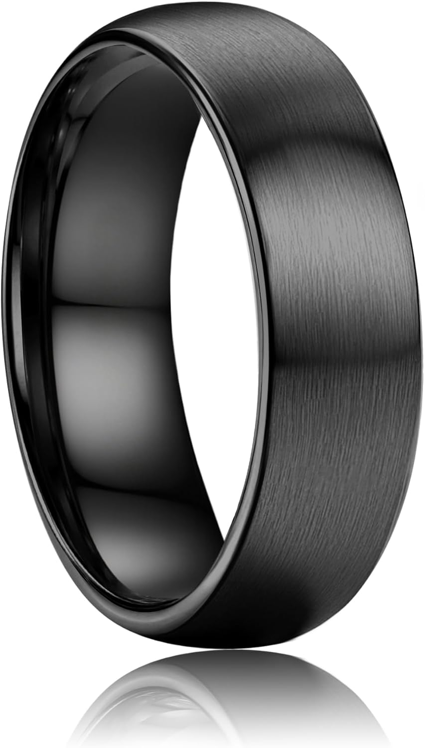 ORAZIO Stainless Steel Wedding Rings for Men Women 6mm 8mm Mens Wedding Band Sliver/Black/Gold Plated Brushed Matte Finish Surface High Polish Edge Mens Rings Engagement Promise Ring Comfort Fit 6-14