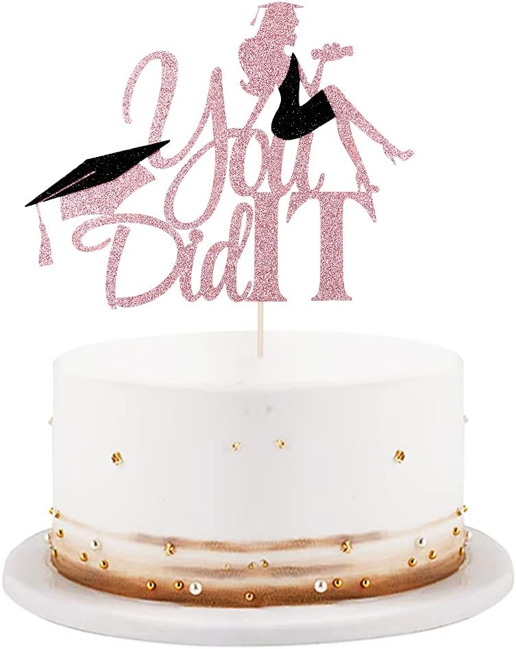 Congratulations on graduation Cake topper 2026 glitter girl graduation cake topper 2026 graduation decorations 2026 graduation party decoration supplies (rose gold)