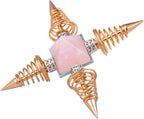 mookaitedecor Rose Quartz Pyramid Healing Crystal Stone Energy Generator with 4 Spiral Copper Points for Reiki Balancing Meditation, Rose Gold Plated