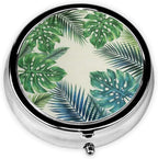3 Compartment Travel Pill Case, Sealed Portable Pill Container Mini Size Metal Pill Box for Pocket Purse, Three Times a Day Pill Organizer for Children, Woman and Men - Palm Tree
