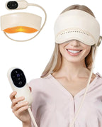 Sleep Mask with Heat,4 Modes 3 Temperature Settings,6 Airbags Compression Head and Eye Massager,Eye Care Device with Remote Control, Portable Relaxation for Home Travel Office Use (Creamy White)