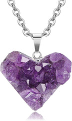 Jovivi Natural Amethyst Cluster Crystal Necklace for Women Men,Irregular Raw Rough Amethyst Quartz Stone Pendant Necklace Jewelry for Spiritual Reiki Healing,Beauty, Love and Positive Energy