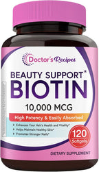 Doctor's Recipes Biotin 10,000mcg, High Potency Vitamin B7 for Hair, Skin & Nail Support, Non-GMO, Optimal Solutions Hair Vitamin with Biotin, for Women and Men, 120 Softgels