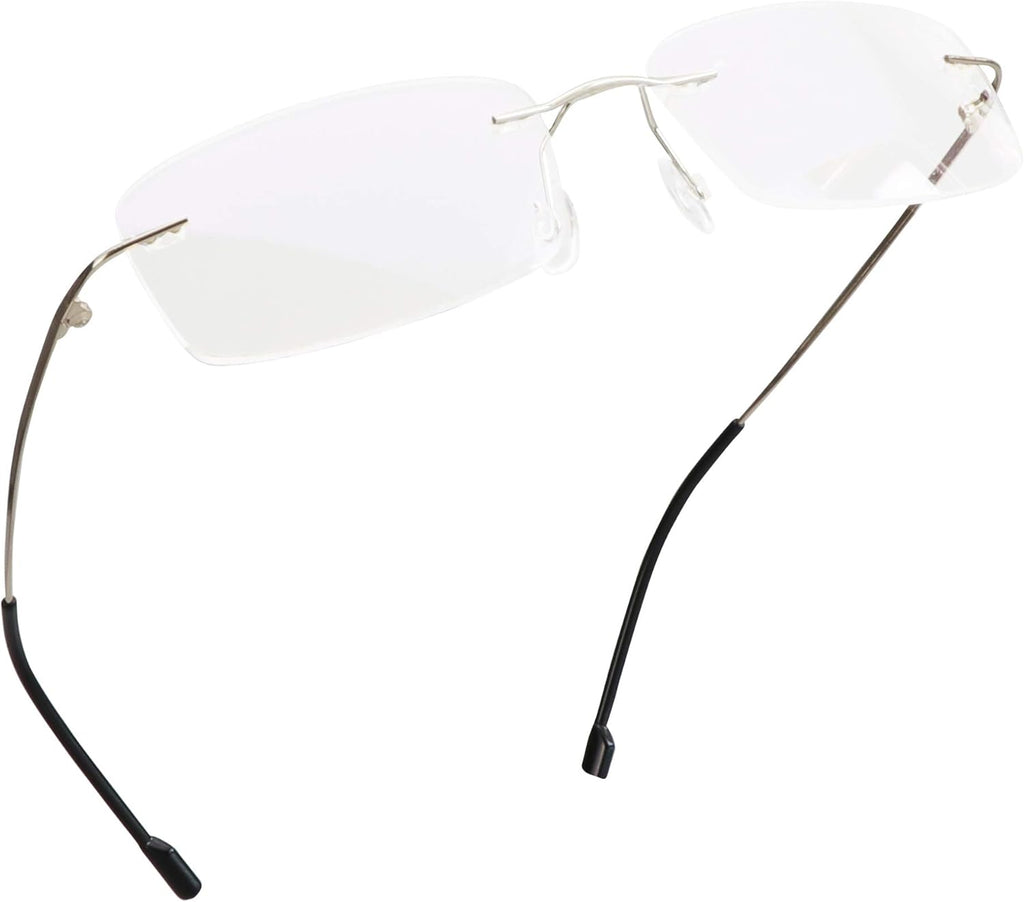 LifeArt Blue Light Blocking Computer Reading Glasses,Men's and Women's Rimless Frame (Silver, +2.00 Magnification)