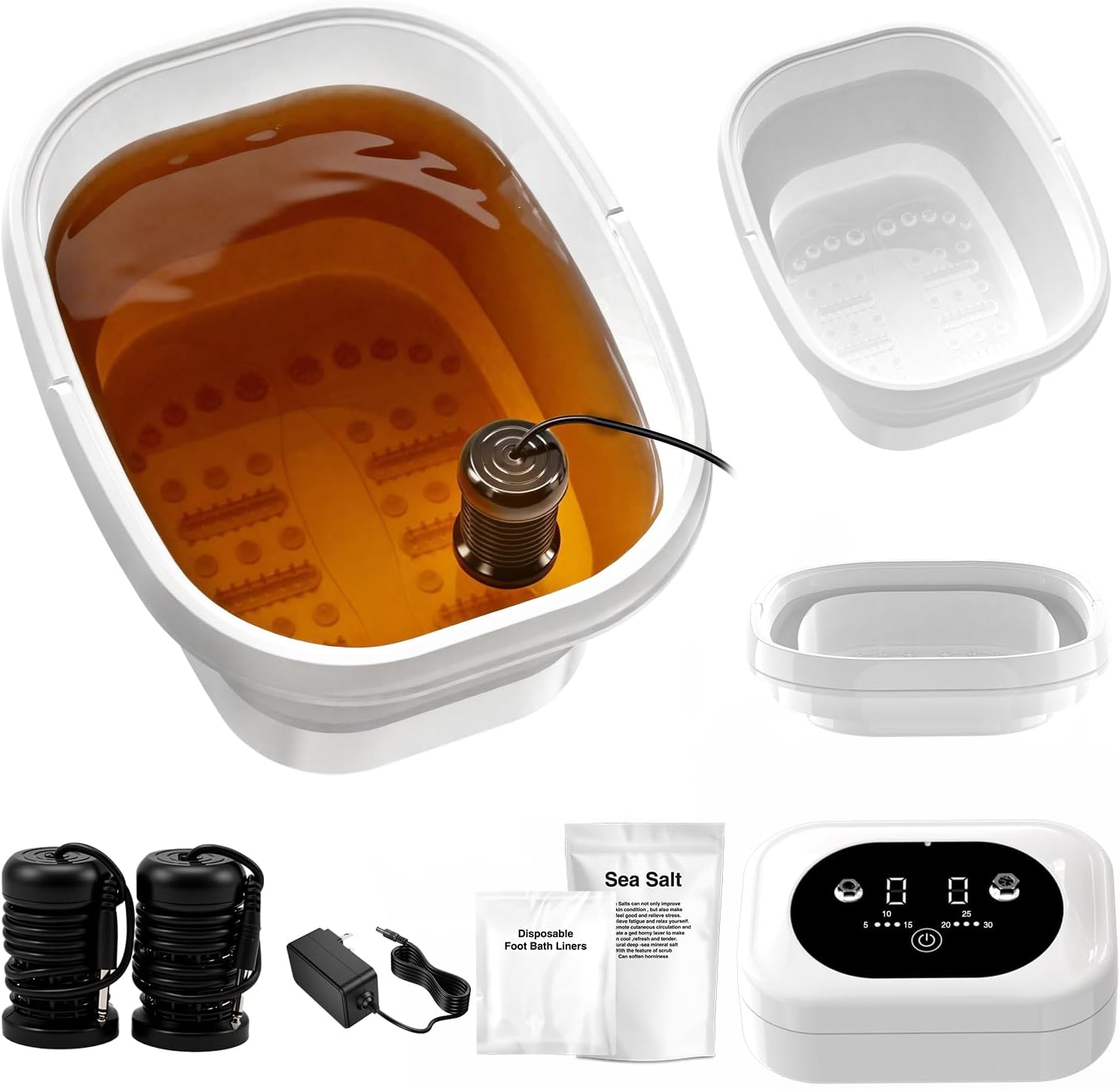 Ionic Foot Bath Detox Machine,Foot Detox Foot Bath Soak Tub with 2 Arrays,80 Disposable Foot Spa Liners, Sea Salt,Folding Foot Spa Bucket,Home Salon-Level Foot Soaking Tub