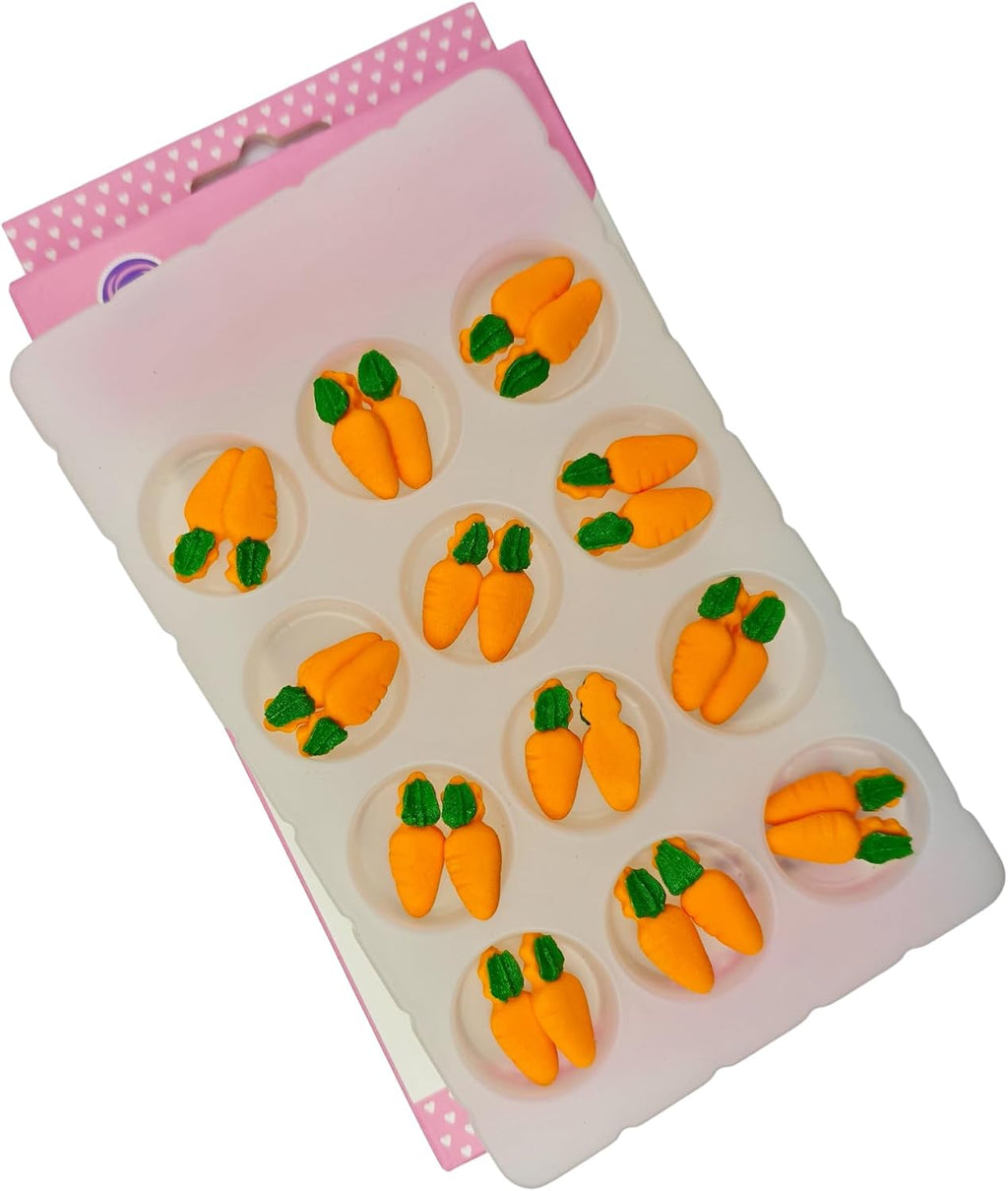 Edible 24 pcs Easter Themed Sugar Easter Carrot cake decorations, Carrots cupcake toppers, perfect Icing Cookies decro for Cupcakes, Cake, Macaron and Cakecicles Decorating