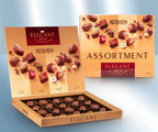 Elegant Milk Chocolate Assortment Candy Box with Cocoa Cream, Cherry Truffle, Creamy Hazelnut & Cream Fondant, 145g/5.11oz