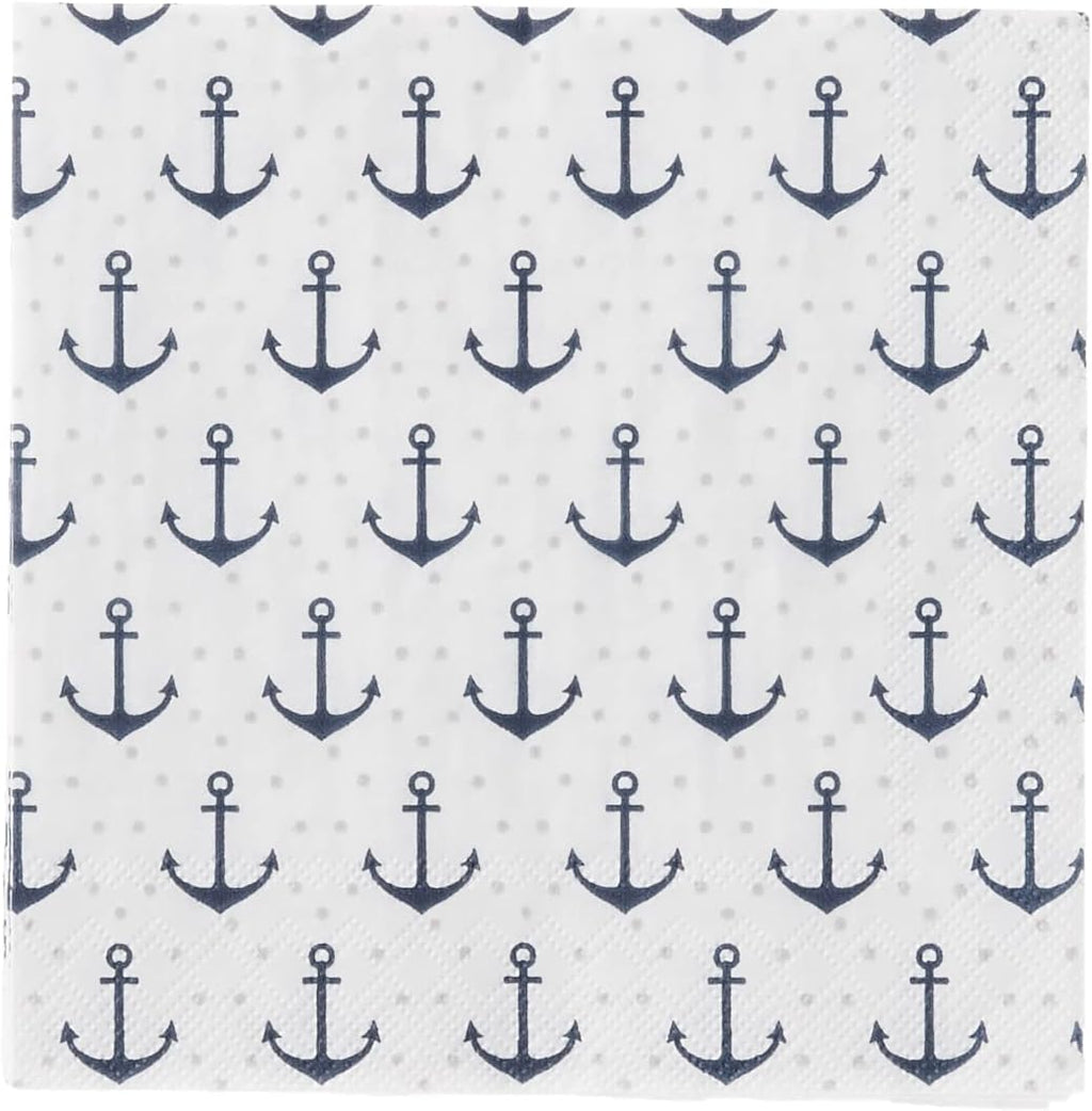 IHR Ideal Home Range Cocktail Napkins Disposable 3-Ply Paper Party Napkin Pack, 5" x 5", Anchor Dots Blue Grey, 20-Count
