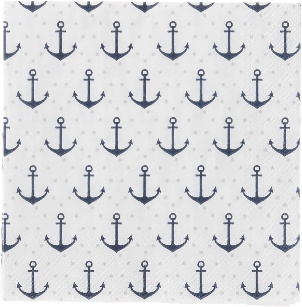 IHR Ideal Home Range Cocktail Napkins Disposable 3-Ply Paper Party Napkin Pack, 5" x 5", Anchor Dots Blue Grey, 20-Count