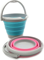 SAMMART Set of 2-5L / 1.32 Gallon Collapsible Plastic Bucket - Foldable Round Tub - Portable Fishing Water Pail - Space Saving Outdoor Waterpot (5L Round Set of 2, Bright Blue + Pink)
