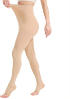 KEKING Medical Compression Pantyhose for Women & Men, Comfort 15-20 mmHg Graduated Compression Support Stockings, Open Toe Compression Tights for Varicose Veins, Edema, Flight, Beige XL