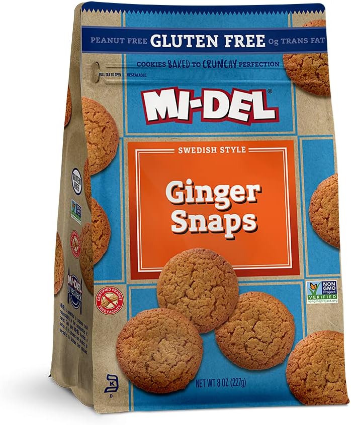 Mi-Del Gluten Free Ginger Snaps - Non GMO Certified, 0g Trans Fat Swedish Ginger Snaps Cookies Old Fashioned (Pack of 1)