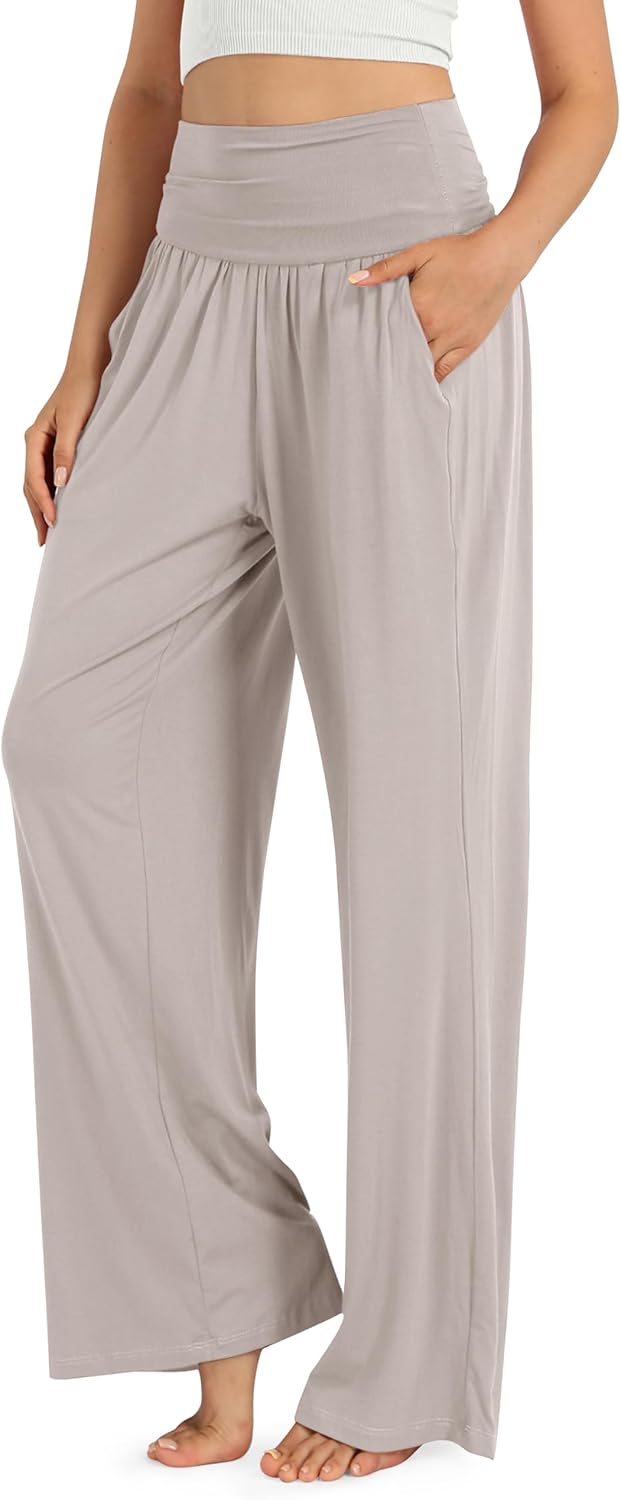 ODODOS Women's Wide Leg Palazzo Lounge Pants with Pockets Light Weight Loose Comfy Casual Pajama Pants-26/28/30"/32" Inseam
