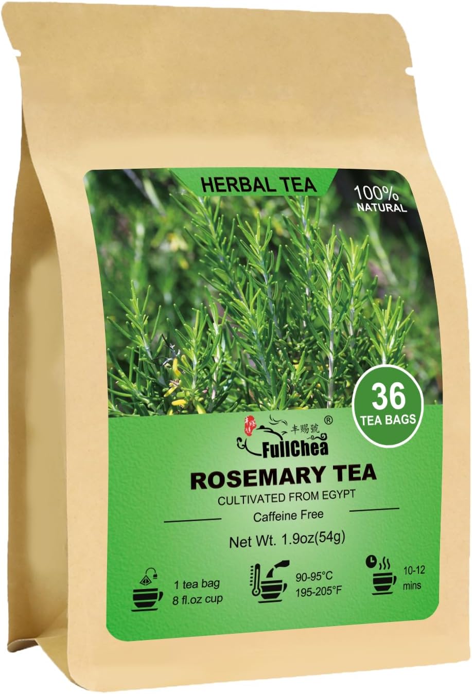 FullChea - Rosemary Tea Bags, 36 Teabags, 1.5g/bag - Premium Dried Rosemary Leaves - Cultivated From Egypt - Non-GMO - Caffeine-free - Distinct Flavor & Support Digestion