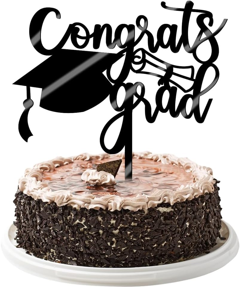 Congrats Grad Cake Topper,2026 Graduation Cake Topper, Congrats Grad Decorations,2026 High School/College/Senior Graduation Party Decorations Supplies. (Acrylic black)