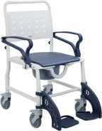 4-in-1 Rolling Shower Chair with Wheels for Elderly & Disabled Adults, Padded Toilet Chair, Bedside Commode, Transport Wheelchair with Locking Caster for Bathroom, Home Care (Navy Blue)