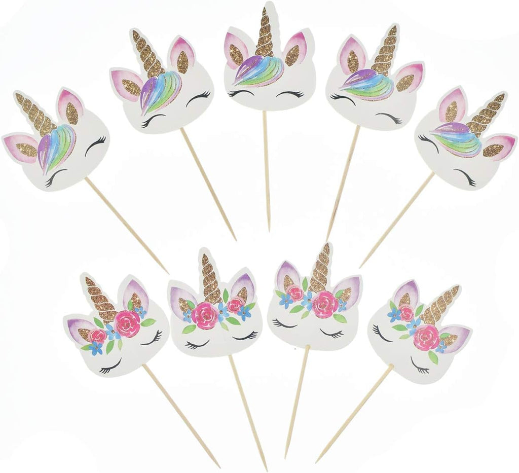 72 Pack Rainbow Unicorn Cupcake Toppers, Double Sided Unicorn Cupcake Toppers Glitter Pegasus for Cupcake Party , Wedding Decoration