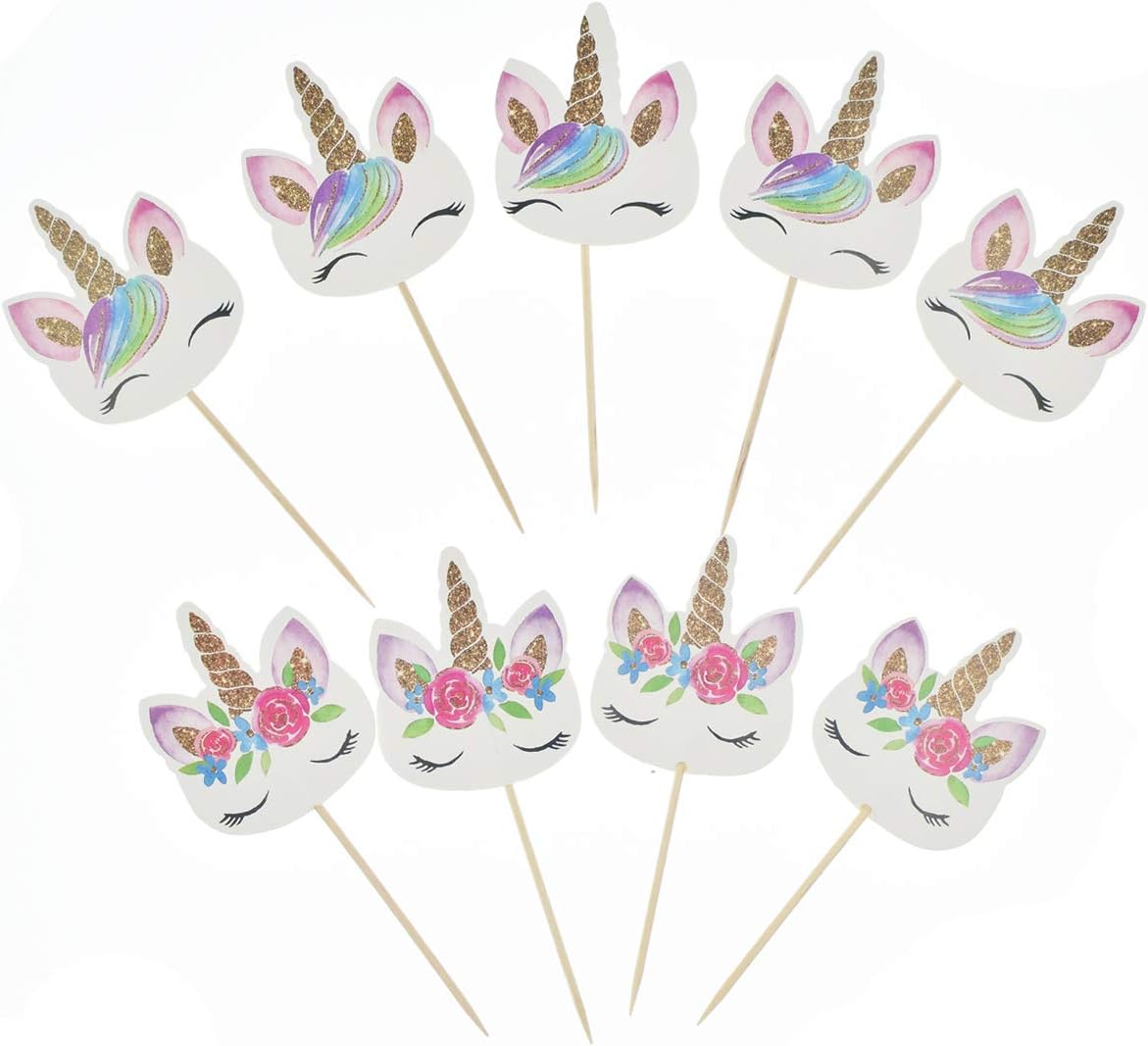 72 Pack Rainbow Unicorn Cupcake Toppers, Double Sided Unicorn Cupcake Toppers Glitter Pegasus for Cupcake Party , Wedding Decoration