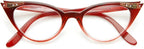 AStyles - Vintage 80s Inspired Fashion Clear Lens Cat Eye Glasses Rhinestones