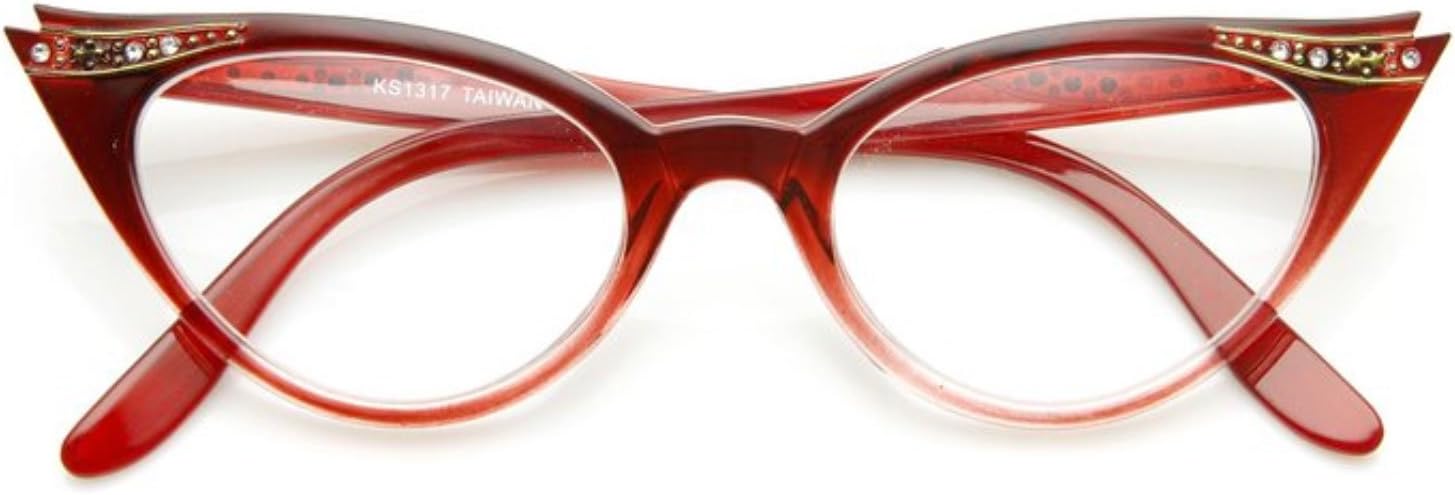 AStyles - Vintage 80s Inspired Fashion Clear Lens Cat Eye Glasses Rhinestones