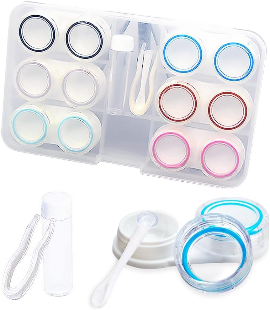 ofone Clear Contact Lens Case 6 Pack, Portable Contact Cases Kit with Lens Remover Tool Tweezers Solution Bottle, Contacts Lenses Storage Container for Traveling (Transparent)