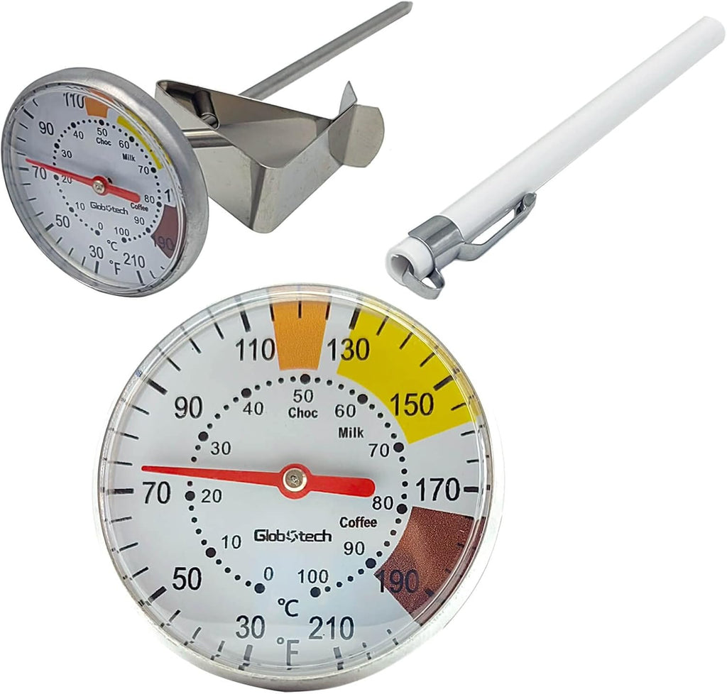 Milk Frothing Thermometer for Coffee Chocolate - Cappuccino Frothy Milk Foam Stainless Steel Thermometer for 12 Oz, 20 Oz and 32 Oz Espresso Steaming Pitchers 2" Dail 5" Stem