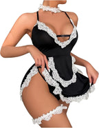 Women Sexy French Maid Uniform Cosplay Costume Sexy Naughty Lingerie Set Lace Trim Lolita Apron Maid Roleplay Outfit