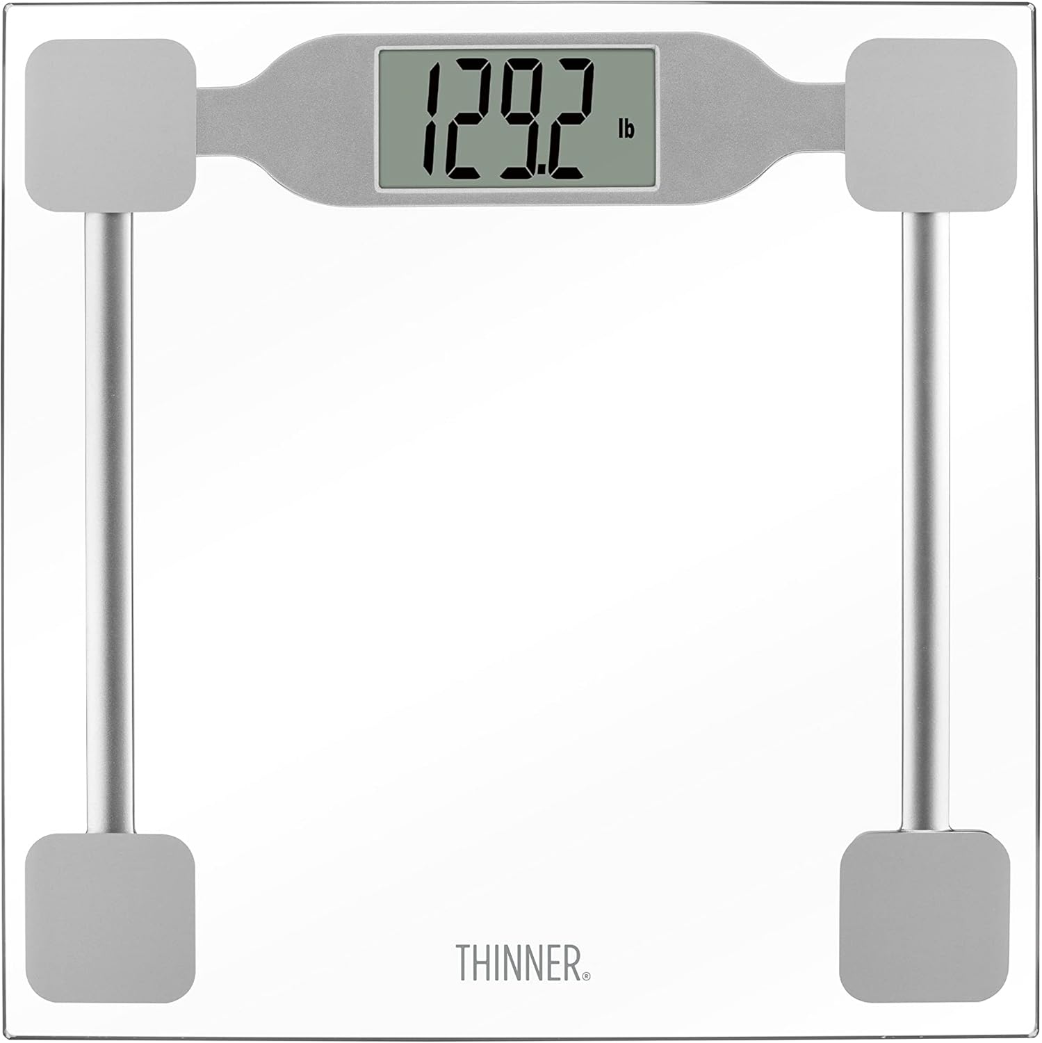 Thinner by Conair Scale for Body Weight, Digital Bathroom Scale in Clear Tempered Glass
