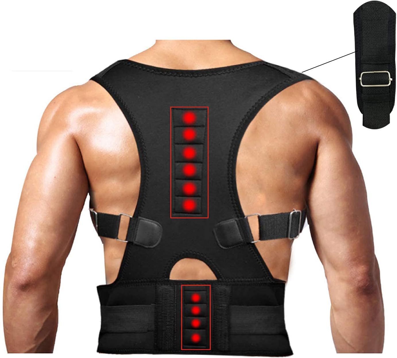 Magnetic Therapy Posture Support Back Brace -FDA Approved Medical Grade Adjustable Posture Corrector Brace Shoulder Back Support Belt- Relieves Neck, Back and Spine Pain (M)