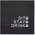 WRAPAHOLIC 50Pcs Dog Paw Napkins - 3-Ply Disposable Paper Cocktail Napkin for Puppy Party Supplies Tableware, Black with White Letter & Dog Paw - 5 x 5 In