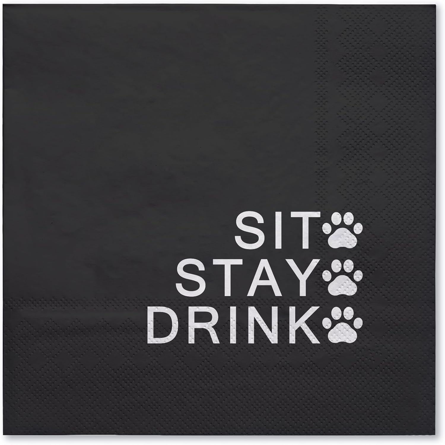 WRAPAHOLIC 50Pcs Dog Paw Napkins - 3-Ply Disposable Paper Cocktail Napkin for Puppy Party Supplies Tableware, Black with White Letter & Dog Paw - 5 x 5 In
