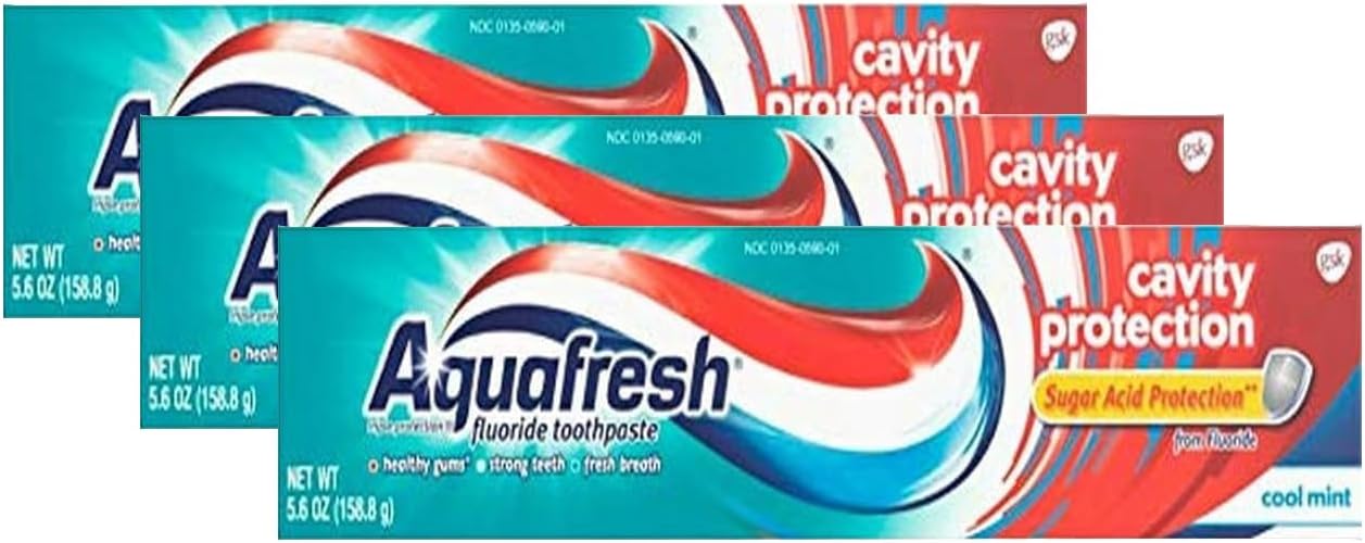Aquafresh Cavity Protection Fluoride Toothpaste for Healthy Gums, Strong Teeth, and Fresh Breath, Cool Mint, 5.6 oz (Pack of 3)