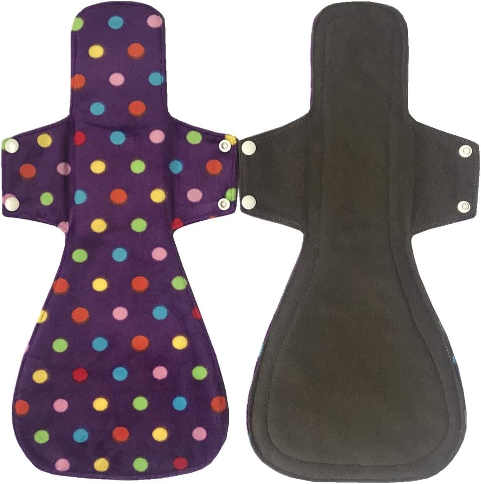 MUMBABY 2 pcs 16 Inch Ultra-deep Sleep Guard Wide Charcoal Bamboo Mama Cloth/Menstrual Pads/Reusable Sanitary Pads (41cm overlength) (Purple dots)