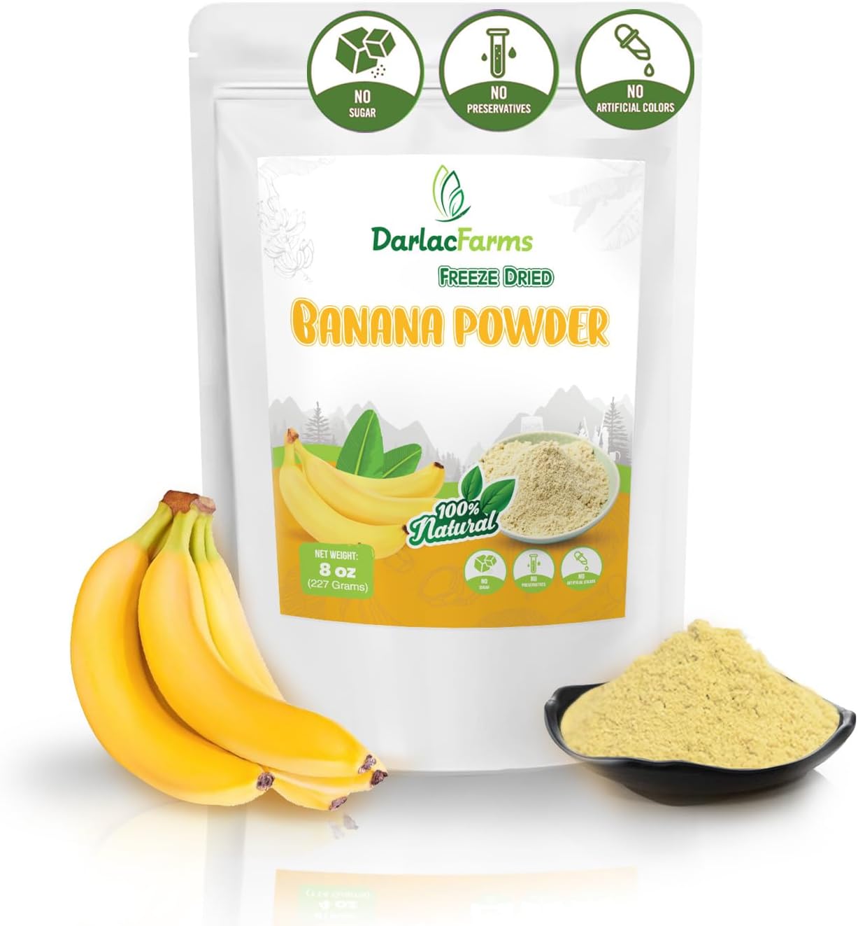 DARLAC FARMS Freeze Dried Banana Powder 8Oz – 100% Real Fruit Powder, No Sugar Added, Vegan & Gluten-Free, Freeze Dried Fruit Powder for Smoothies, Baking & Recipes