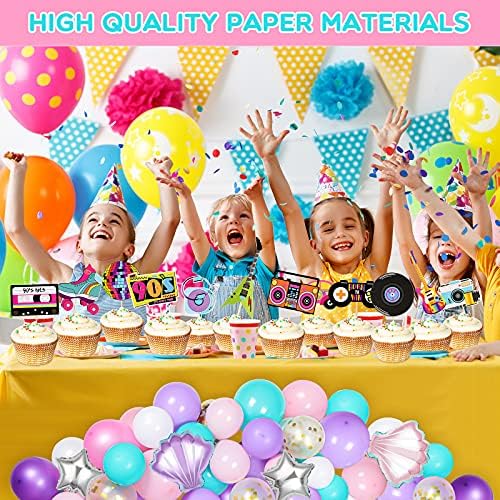 Epakh 48 Pieces 90s Cupcake Topper 90's Theme Party Decorations Hip Hop Music Dance Retro Skate Cupcake Toppers Birthday Stuff for Throwback Decorations Cake Party Supplies