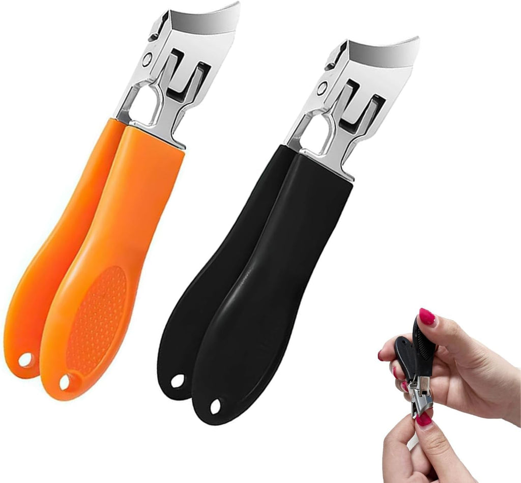 2PCS Wide Jaw Opening Anti-Splash Slanted Nail Clipper, Slanted Nail Clippers, Ingrown Nail Clippers Toenail Clippers for Women and Men (Orange Black)