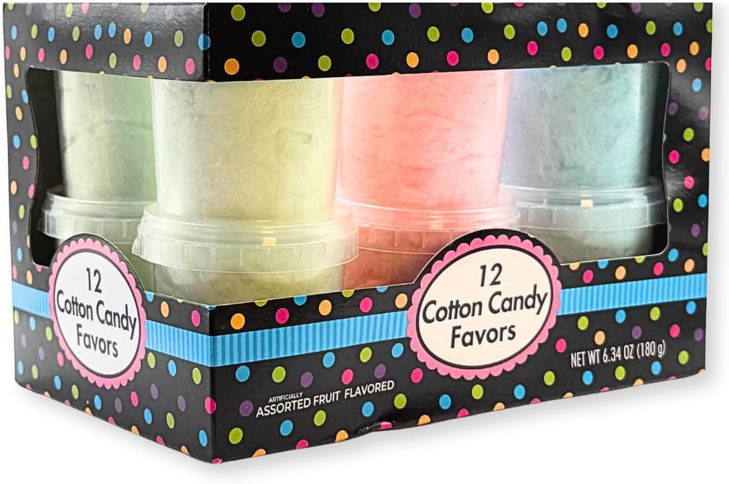 Albert's Variety Flavored Cotton Candy – 12 Pack – Fluffy Rainbow Assorted Sweet Treat – Resealable Tubs – Perfect for Parties & Events, (Assorted mix of Blueberry, Apple, Strawberry)
