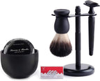 Shaving Razor Kit Double Edage Safety Razor 2 Layers Stainless Steel Shaving Mug Shaving Soap Cream Synthetic Shaving Brush Heavy Chrome Shaving Stand Black Shaving Razor Gift for Men