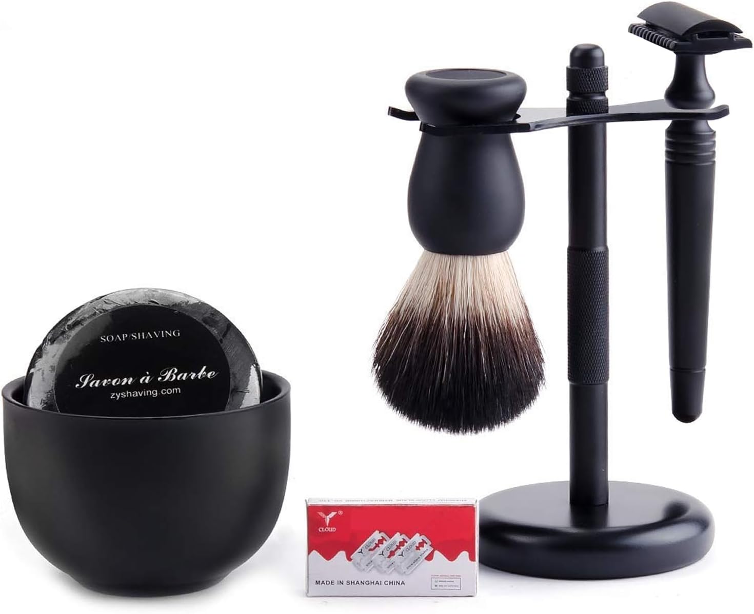 Shaving Razor Kit Double Edage Safety Razor 2 Layers Stainless Steel Shaving Mug Shaving Soap Cream Synthetic Shaving Brush Heavy Chrome Shaving Stand Black Shaving Razor Gift for Men