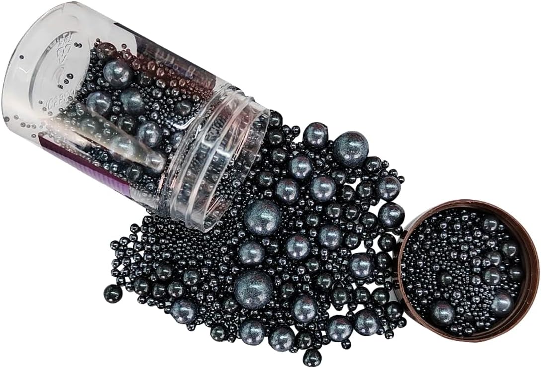 Edible Black Sugar Pearls Candy Sprinkles 120G/ 4.23Ounce Baking Cake Sprinkles Cupcake and Cake Topper Cookie Decorations Wedding Party Valentines Halloween Christmas Supplies