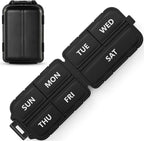 7 Day Compact Pill Organizer, Foldable Portable Travel Pill Box with Double Protection, Daily Small Pill Case Dispenser for Medication, Vitamins, Supplements (Black)