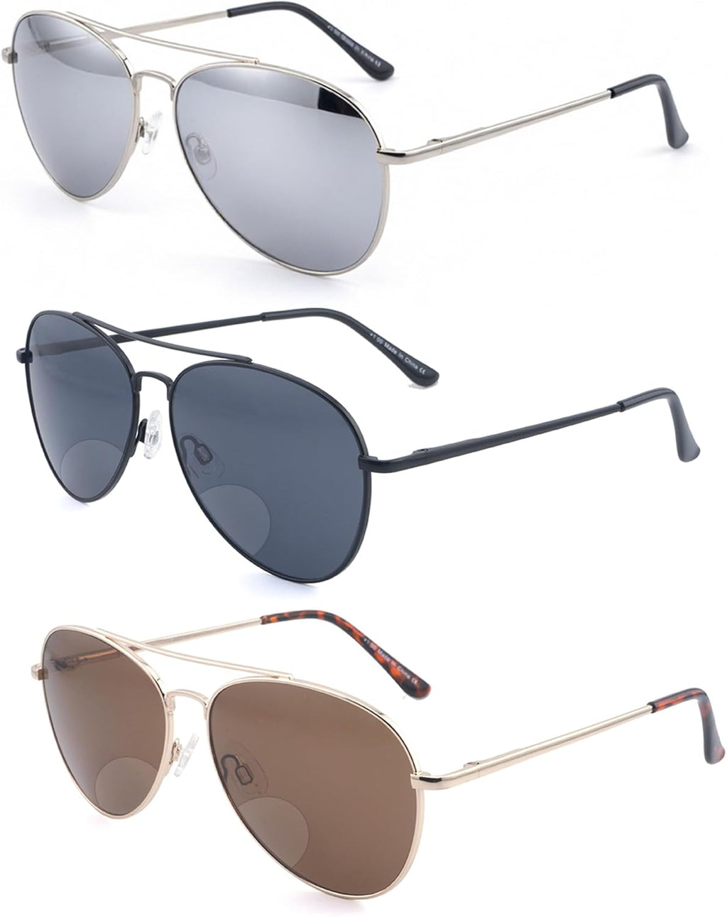 Classic Bifocal Sunglasses,Men's Command Aviator Metal Reading Glasses 1.75
