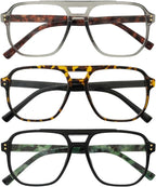 Oversized Aviator Reading Glasses Men with Blue Light Blocking, 3 Pack Retro Reading Glasses Computer Readers Men