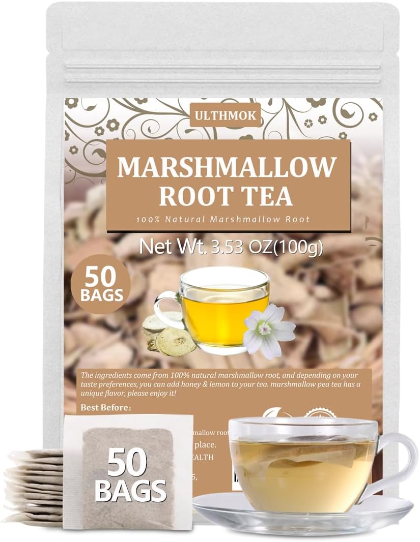50 Premium Marshmallow Root Tea Bag,100% Natural Pure Althaea Officinalis,No Additives & Caffeine Free, Caffeine-free - Respiratory Support & Promote Digestion.